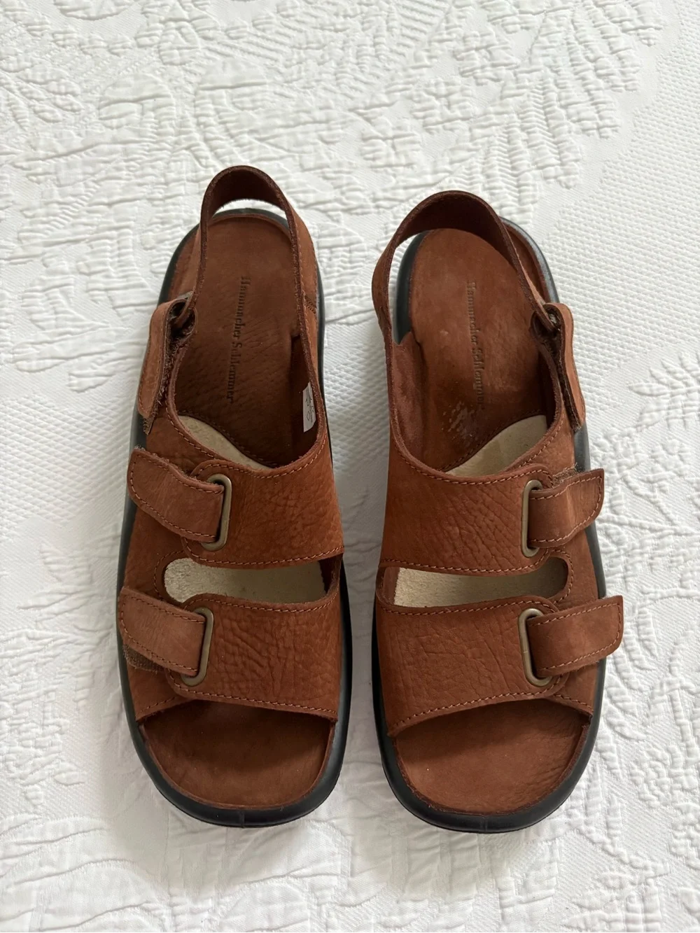 Hammacher Schlemmer sandals brown leather suede comfort size 45, US 11.5